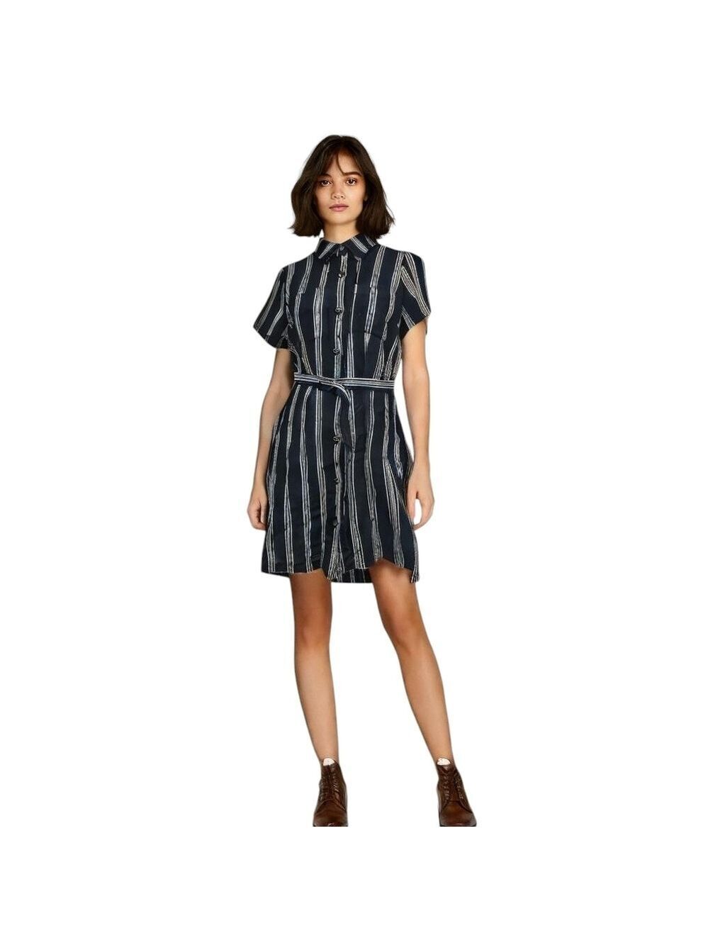 NWT Violets & Roses Striped Short Sleeves Reese Belted Button Down Shirt Dress 8